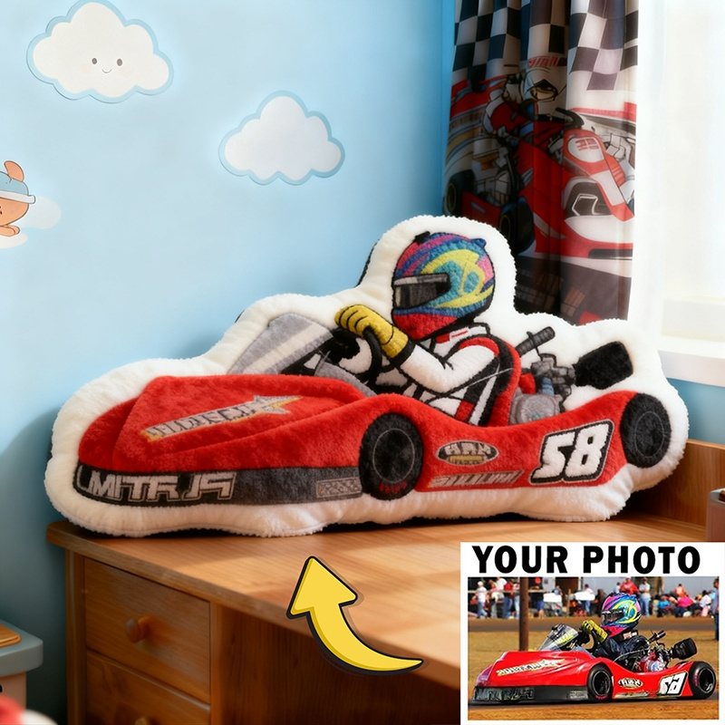 Personalized Race Car Pillow Custom Photo Shaped Cushion Gift for Racers and Car Lovers