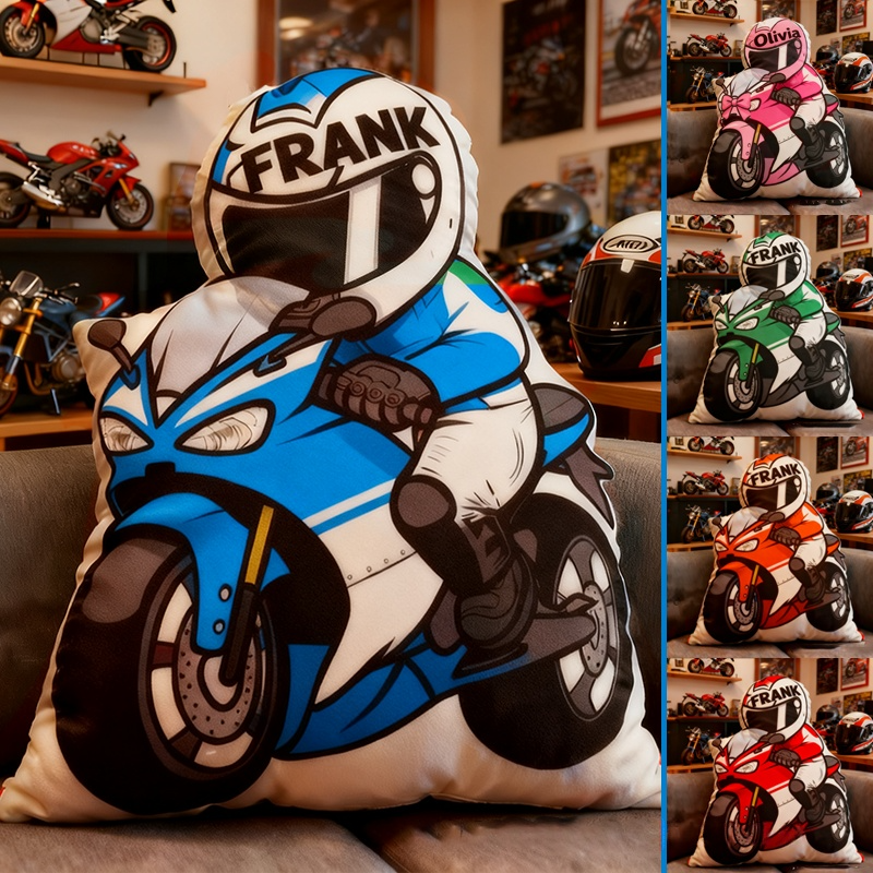 Personalized Biker Shaped Pillow Custom Name Cushion Gift for Motorcyclists and Motorcycle Enthusiasts